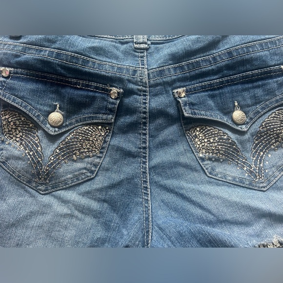 y2k denim mid rise shorts with rhinestones on belt loops ! size medium - Picture 3 of 4